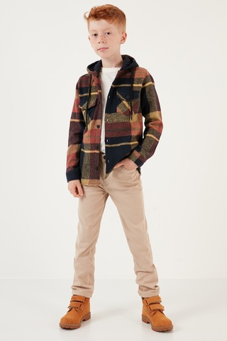 Lela Kapüşonlu Çift Cepli Ekoseli Kışlık Oduncu Erkek Çocuk Gömlek Cf24W81781 Lacivert-Sarı