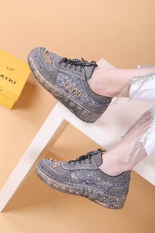 Astra Taşlı Desenli Şeffaf Taban Gri Renkli Kadın Sneaker-gri Gri