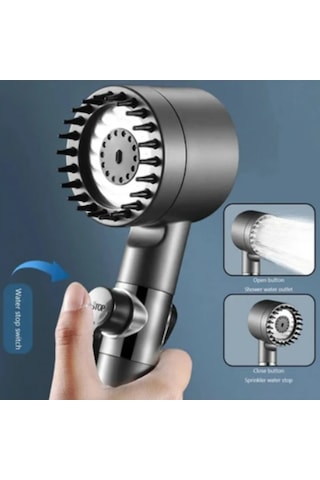 3 Fonksiyonlu Start Stop Tuşlu Filtreli Basınçlı Masaj Etkili Duş Başlığı Antrasit