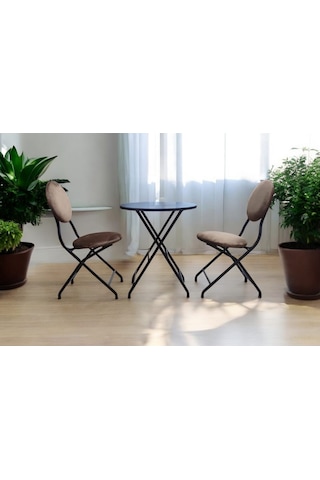 Katlanabilir Safir Late Metal Masa Ve Sandalye Takımı - 2 Sandal