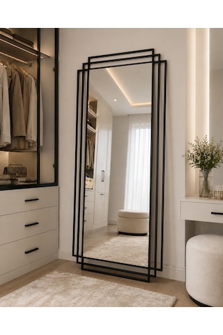 Effe Siyah Metal Çerçeveli 180x80 Cm Dekoratif Ayna 180x80cm-3-lü-siyah