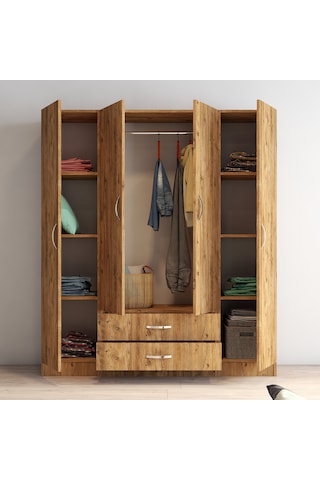 tanmob 4 Kapılı Iki Çekmeceli Geniş Gardrop Çam - Grd0602