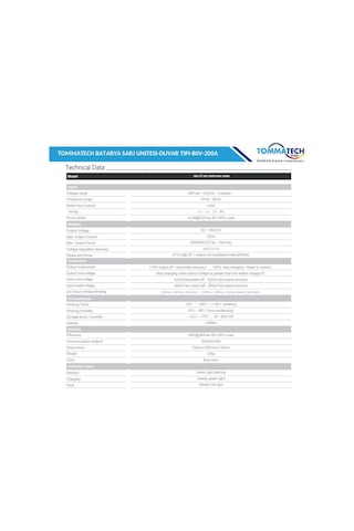 Tommatech Batarya Şarj Ünitesi Duvar Tipi 80v-200a