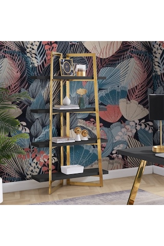 Nysa Gold Metal Siyah Kitaplık & Raf