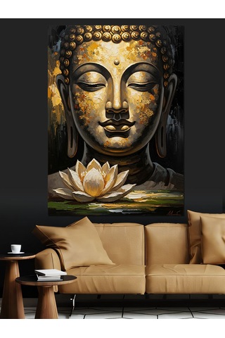 Ahşap Tablo Altın Buda Heykeli Ve Lotus