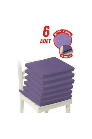 4'lı Sandalye Minderi Su İtici Kumaş 40x40 Cm Sünger Sandalye Minderi Bağcıklı Mor