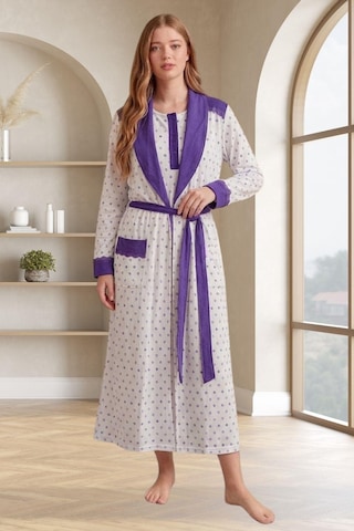 Mecit Pijama Mecit 6359 Mor Kadın Uzun Sabahlıklı Gecelik Takım