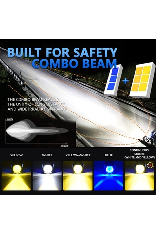 Leezsing M10 Motosiklet Led Farı - 18000lm, 6 Led Çipli, 3 Renk Seçenekli, Ip67 Su Geçirmez Siyah