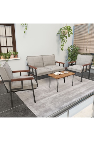 Mygusi Modern Balkon, Bahçe, Cafe - Metal Kanepe Koltuk Takımı - 2 1 1 Sehbalı Krem