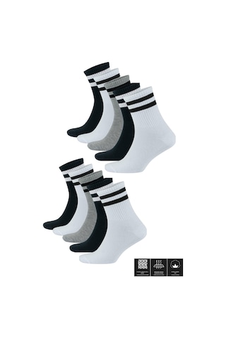 Kral Socks Kadın Erkek Düz Çizgili 10 Çift Çeyrek Soket Tenis Model Pamuklu Terletmez Çorap Seti Asorti