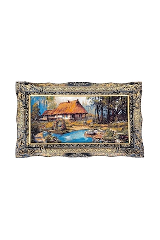 Çiçekli Köprü Adlı İran Tebriz Halı Tablo 123x73cm - Duvar Halı Kilim Tablo
