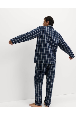 Marks & Spencer Saf Pamuklu Kareli Pijama Takımı T07004777 Lacivert
