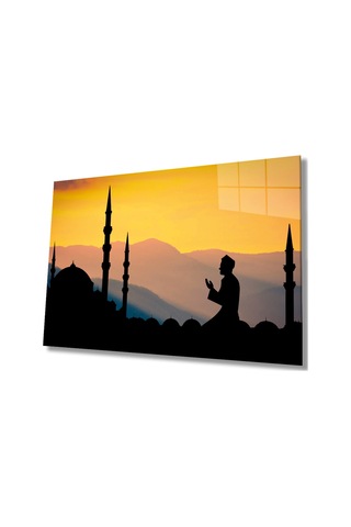 Camide İbadet Ve Dua Eden İnsan Cam Tablo, Darbelere Dayanıklı Kırılmaz Temperli