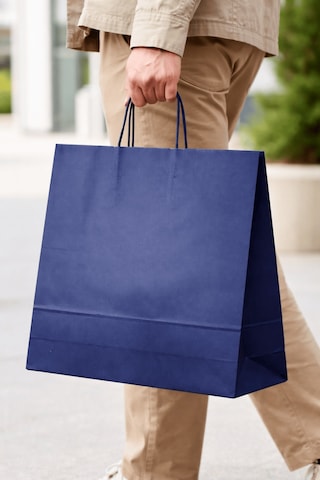 Elit Burgu Saplı Kraft Çanta Mavi Fsc Sertifikalı Kağıt Poşet Butik Hediye Torbası 36x12x41 Cm 50li