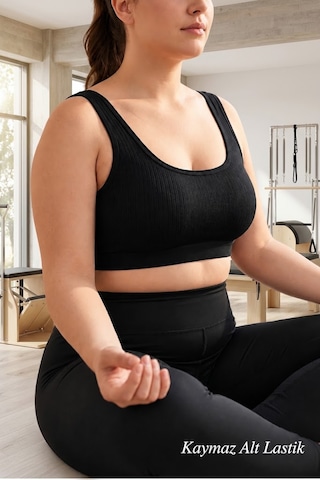 İpeksi Collection Kalın Askılı Pamuklu Çıkarılabilir Pedli Büstiyer Bralet - Sporcu Yarım Atlet Siyah