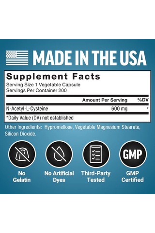 N-acetyl Cysteine 600 Mg 200 Kapsül Immunity,cellular Health & Antioxidant Levels