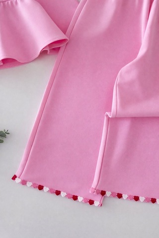 Magu Kız Çocuk Pamuklu Pembe Kalp Detaylı Bluz Pantolon Takım