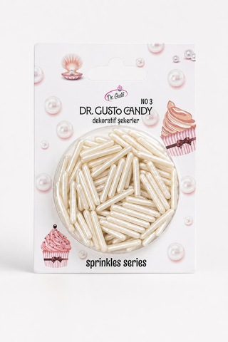 Dr. Gusto İnci Beyazı Spagetti Çubuk Pasta Süsleme Şekeri