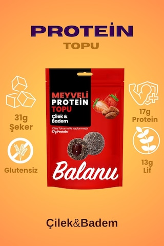 Meyveli Çilekli & Bademli Protein Topları 110gr X3 Adet