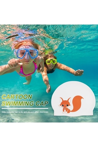 Dm Hy08 Sevimli Karikatür Baskılı Silikon Yüzme Bonesi - Beyaz Domuz Desenli Beyaz