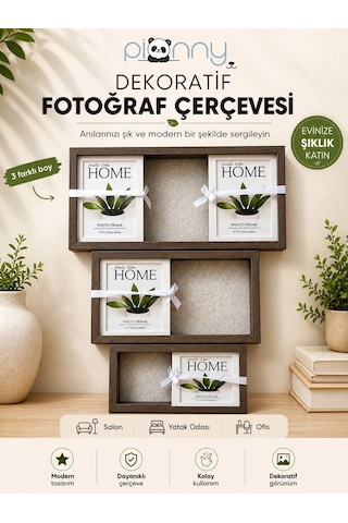 Pionny 3 Fotoğraflı Büyük Boy Sürgülü Dekoratif Ahşap Çerçeve 13x18 Cm Açık Kahve Çam