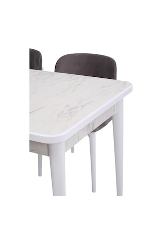 Duru Norte Mdf Lak Panel Açılır Yemek Masa Takımı 90x160 Beyaz Mermer