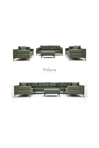 Zeri Modüler Yataklı 3 Adet Üçlü Kanepe & 3'lü Koltuk 3+3+3 - Yeşil - 127 Yeşil