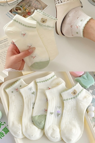 Bgk 5 Çift Krem Soft Desenli Çorap Renkli