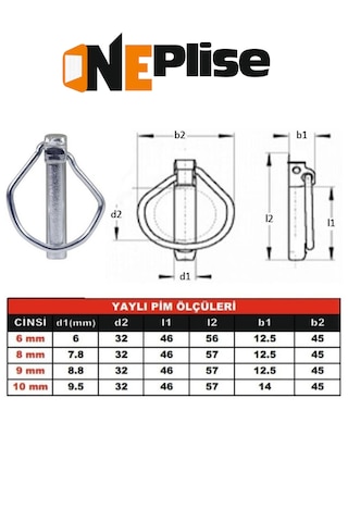 10 Mm Traktör Pimi Yaylı Pim Kaliteli Çelik 100 Adet