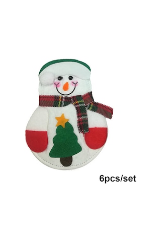 Ximistore9 Noel Masası Dekorasyonu: 6'lı Ağaç Ve Kardan Adam Desenli Bezi Bıçak Kaşık Kılıfı - Noel Atmosferi Katın