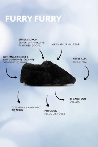 Hopfrög Kids Furry Siyah Kürk Barefoot Patik Siyah