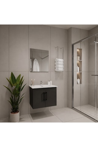 Creavit D20 Banyo Dolabı Seti Çekmeceli 80 Cm Antrasit Gri