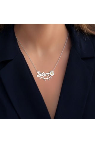 Mineli Papatya İsimli Beyaz Gümüş Kolye Gümüş