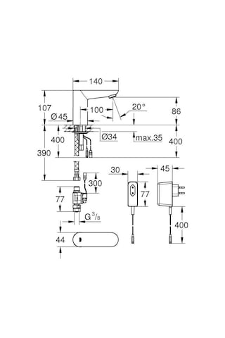 Grohe Euroeco Cosmopolitan E Ankastre Tek Girişli Fotoselli Lavabo Bataryası