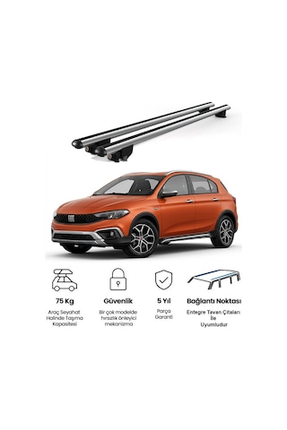 Kanca Fiat Egea Cross 2016 Ve Sonrası Uyumlu Gri Kilitli Ara Atkı 120cm Port Bagaj Tavan Barı