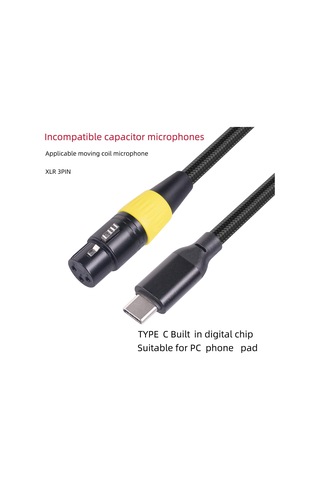 Usb Mikrofon Kablosu, Usb C - Xlr Dişi Kablo Bağlantı Dönüştürücü Kablo Stüdyosu Sesi 2m