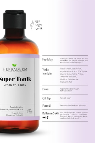 Herbaderm Vegan Collagen Dolgunlaştırıcı Super Tonik 250 Ml