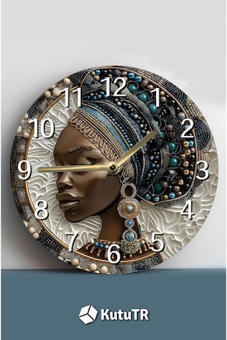 Afrikalı Kadın Portreli Çift Katmanlı Mdf Saat 33 Cm Sanatsal Duvar Dekoru Sdw358 Renkli