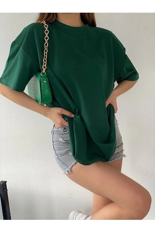 Unisex Zümrüt Yeşili Oversize T-shirt - Oversize Zümrüt Yeşili