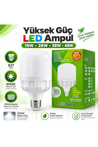 Alüminyum Soğutuculu Led Ampul E27 6500k Güçlü Beyaz Işık 48w 1