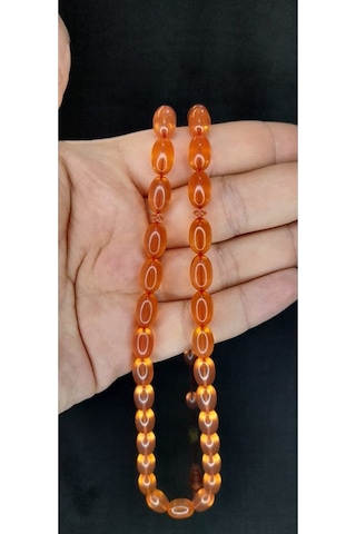 Sevgiliye Özel Hediye Ateş Kehribar Tesbih Pembe Renkli Beyzi Kesim H-1383.