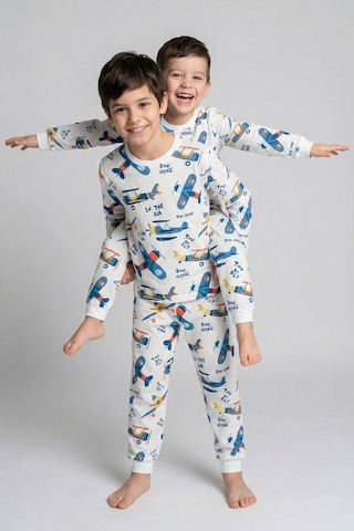 Zuzunga Time To Fly Beyaz Desenli Çocuk Pijama Takımı Beyaz