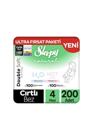 Sleepy Natural Double Soft Ultra Fırsat Paketi Bebek Bezi 4 Numara Maxi 200 Adet