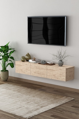 Asra Trend Modern Duvara Monte Tv Ünitesi %100 Mdf Kapaklı Televizyon Sehpası T-27 Sidon