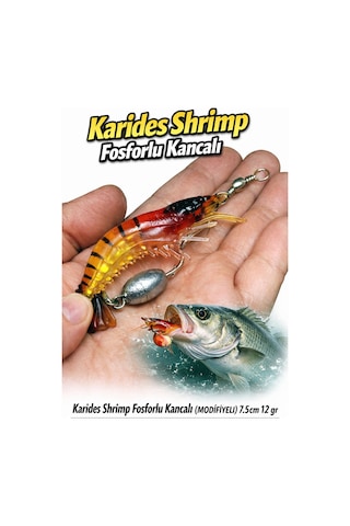 Karides Shrimp Silikon Balık Yemi Kırmızı Fosforlu Kancalı Modifiyeli 7.5 Cm 12 Gr