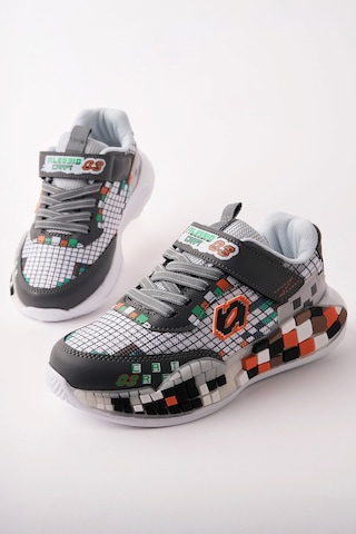 Muggo Block Renkli Blok Tabanlı Cırtlı Ve Bağcıklı Çocuk Sneaker Spor Ayakkabı Gri