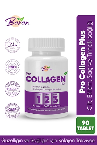 Beren Pro Kolajen Plus Tip 1-2- 3 Kolajen Vitamin C 90 Kapsül