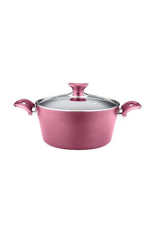 28 Cm Granit Derin Tencere Cam Kapak - Mürdüm Mürdüm