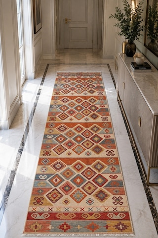 Dekoratif Halı Kaymaz Taban Leke Tutmaz Yıkanabilir Kilim Özel Ölçü Salon Halısı 3052 Çok Renkli
