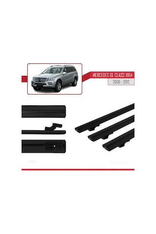 Mercedes Gl Class X164 2006-2012 Arası İle Uyumlu Basic Model Ara Atkı Tavan Barı Siyah 3 Adet